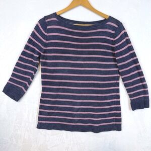 Talbots Womens 100% Linen Striped Boat Neck Preppy Classic Sweater Nautical Med
